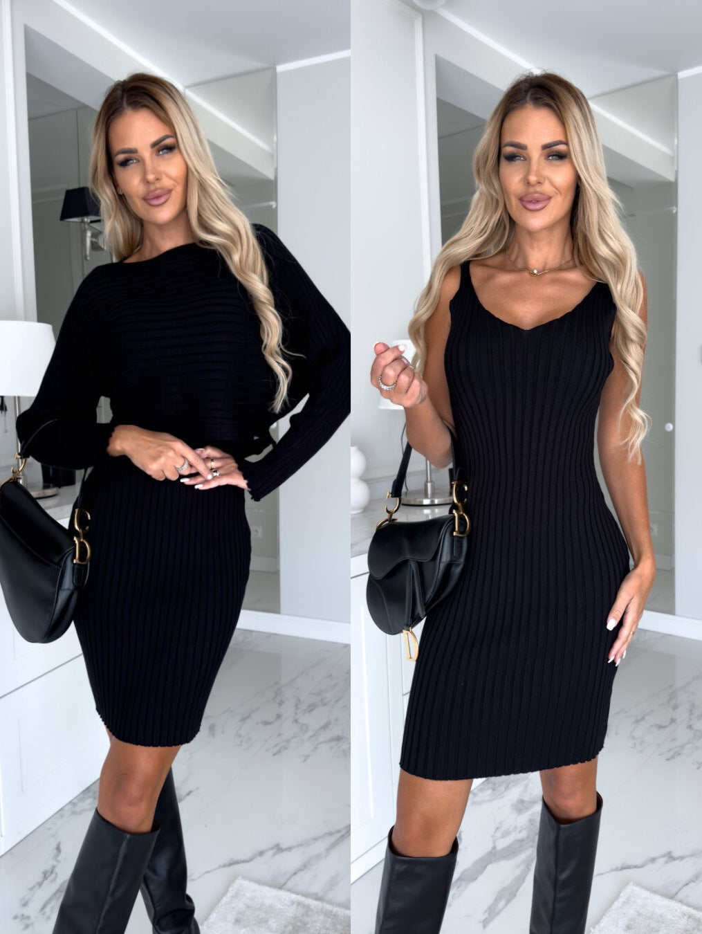Damen Zweiteiler Set – Langarm Top & Trägerrock