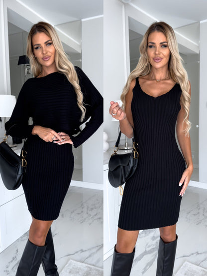 Damen Zweiteiler Set – Langarm Top & Trägerrock