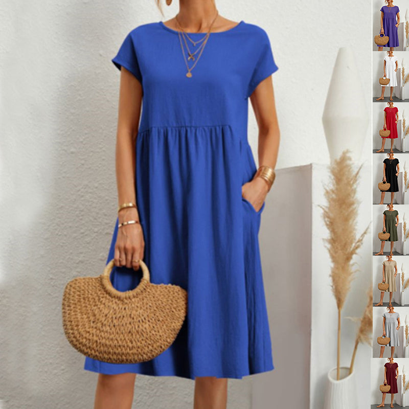 Damen Sommer Kleid – Kurzarm mit Taschen