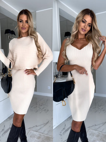 Damen Zweiteiler Set – Langarm Top & Trägerrock