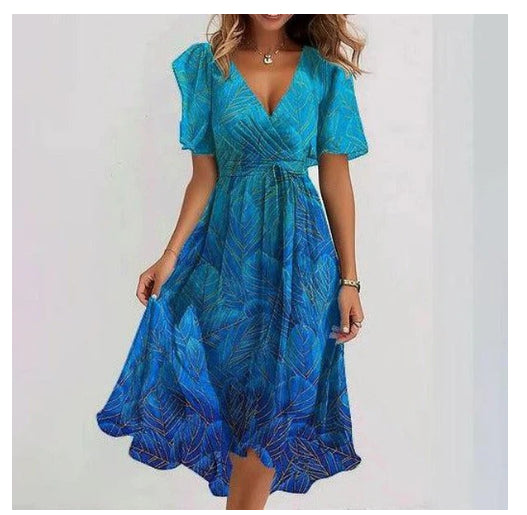 Elegantes Damen Kleid – Chiffon, Print, Kurzarm