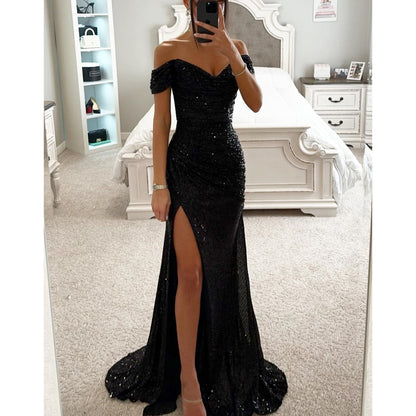 Elegantes Abendkleid -schulterfrei mit Pailletten